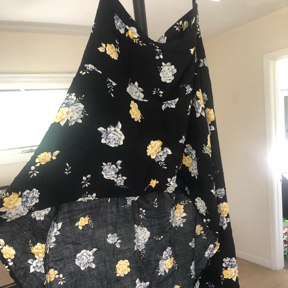 Floral black high low skirt
